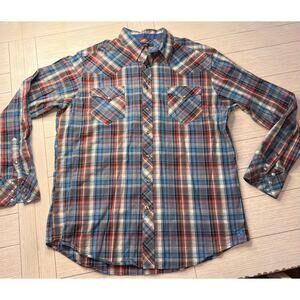 Tin Haul men's pearl snap button down plaid western style shirt. Long sleeve. XL
